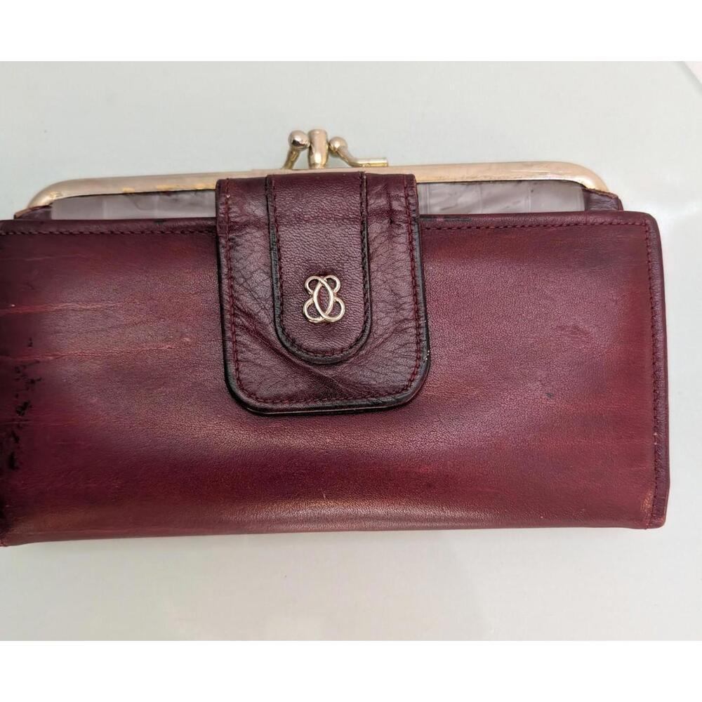 Ladies Burgundy Grain Soft Leather Wallet Checkbook Holder Vintage